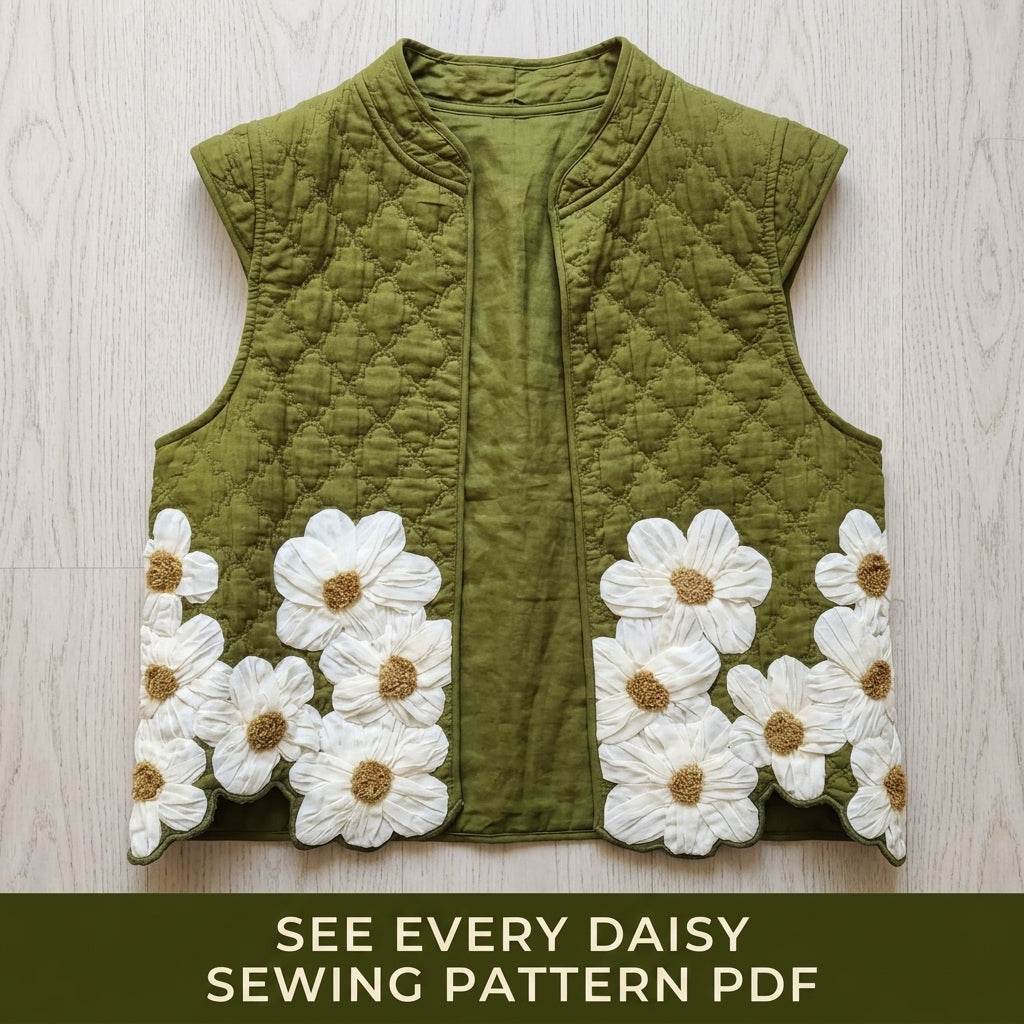 Daisy Appliqué Quilted Vest Sewing Pattern PDF – 3D Flower Quilted Waistcoat