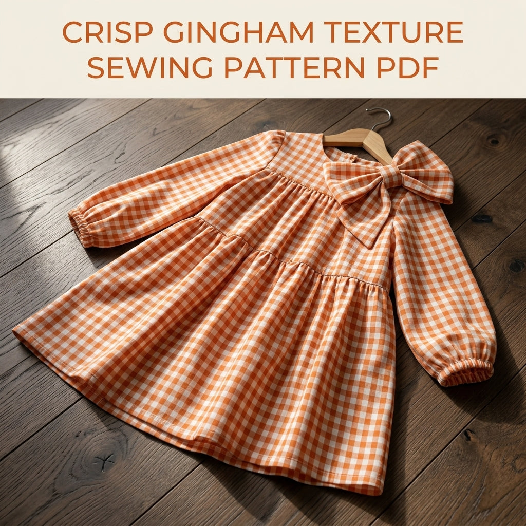 Girls Gingham Bow Dress Sewing Pattern PDF – Gingham Dress with Big Bow
