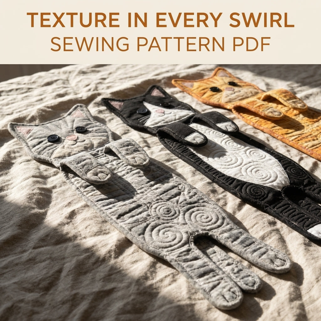 Quilted Cat Oven Towels Sewing Pattern PDF – Hanging Cat Kitchen Towels