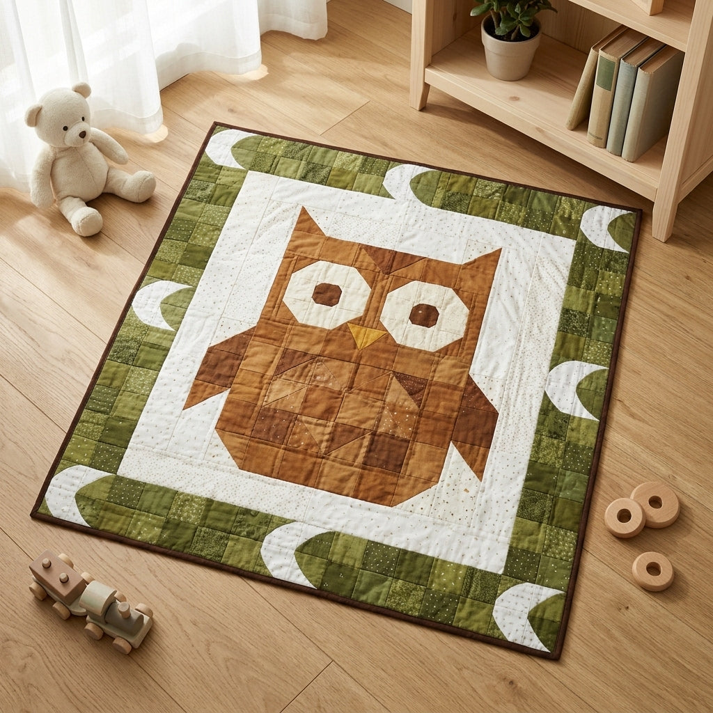 Owl Baby Quilt Pattern PDF – Woodland Pieced Nursery Quilt with Green Border