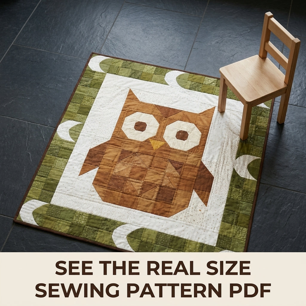 Owl Baby Quilt Pattern PDF – Woodland Pieced Nursery Quilt with Green Border