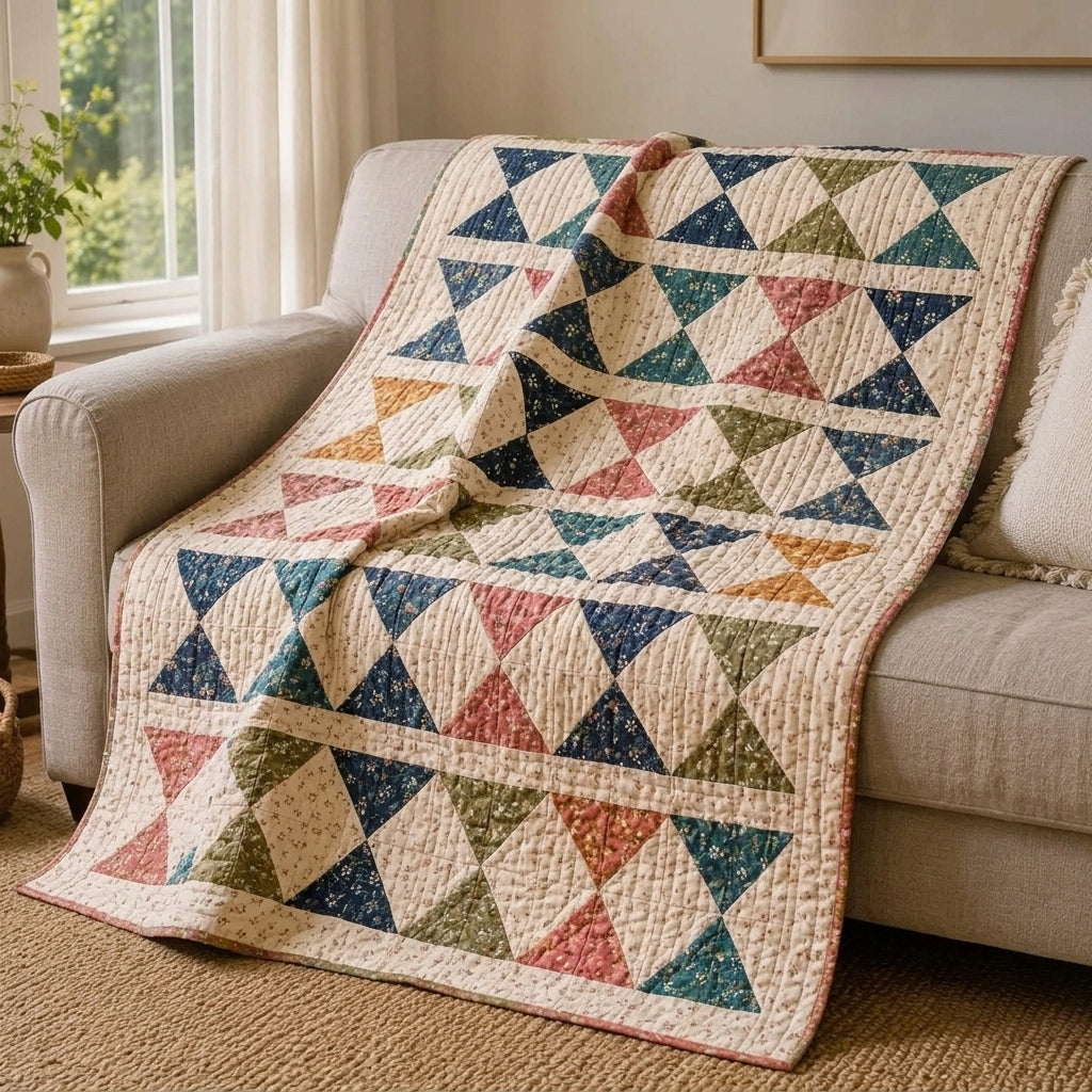 Hourglass Rows Quilt Pattern PDF – Traditional Throw Quilt with Sashed Rows of Hourglass Blocks