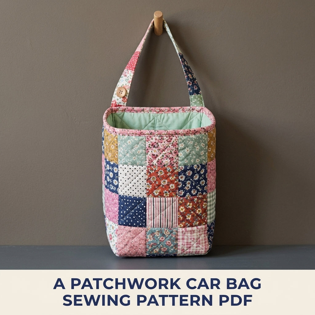 Patchwork Car Seat Bag Sewing Pattern PDF – Quilted Hanging Car Organiser