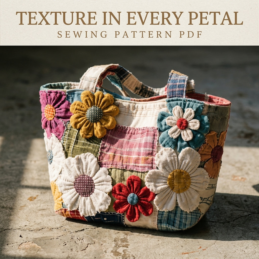 Daisy Garden Rag Patchwork Tote Sewing Pattern PDF – Boho Fabric Flower Bag