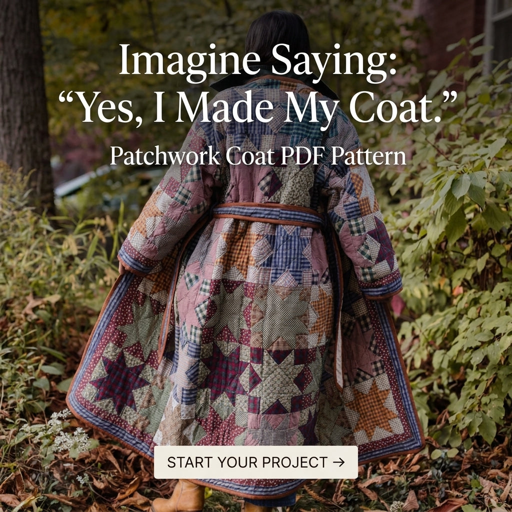 Quilt Coat Sewing Pattern – Long Belted Patchwork Star Coat