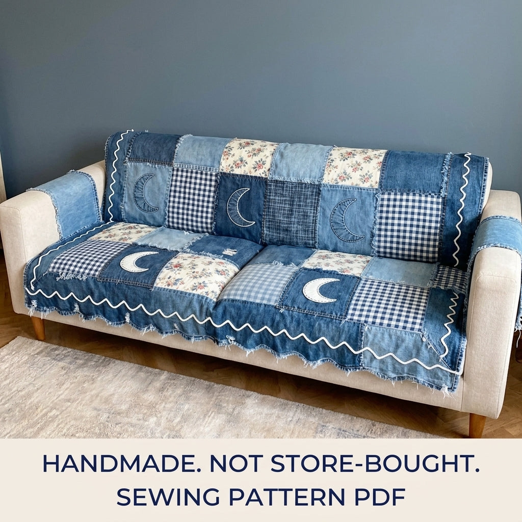 Denim Moon Sofa Cover Sewing Pattern PDF – Upcycled Jeans Throw