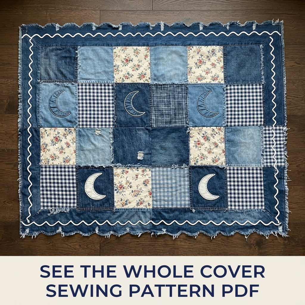 Denim Moon Sofa Cover Sewing Pattern PDF – Upcycled Jeans Throw