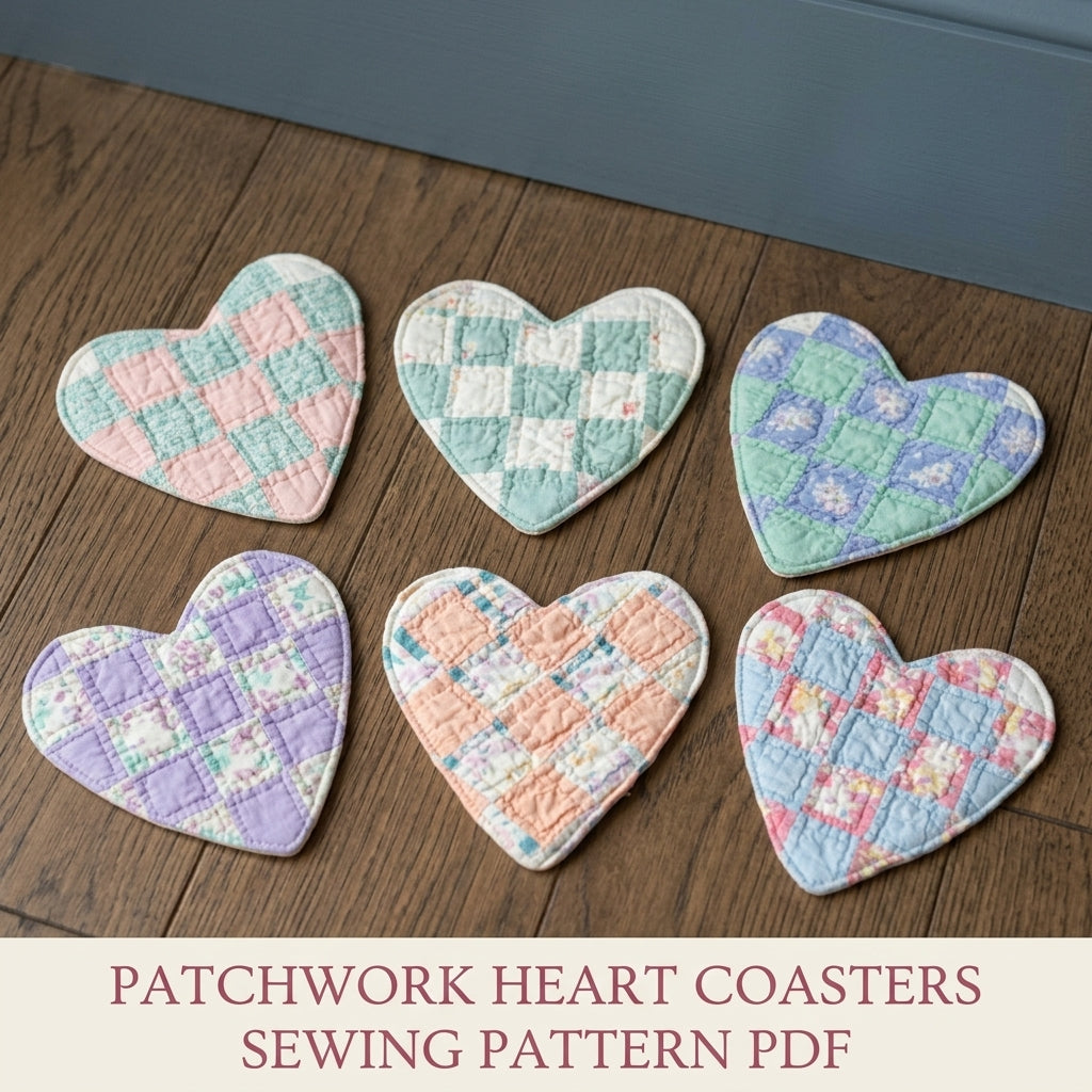 Patchwork Heart Coasters Sewing Pattern PDF – Quilted Heart Mug Rugs from Scraps