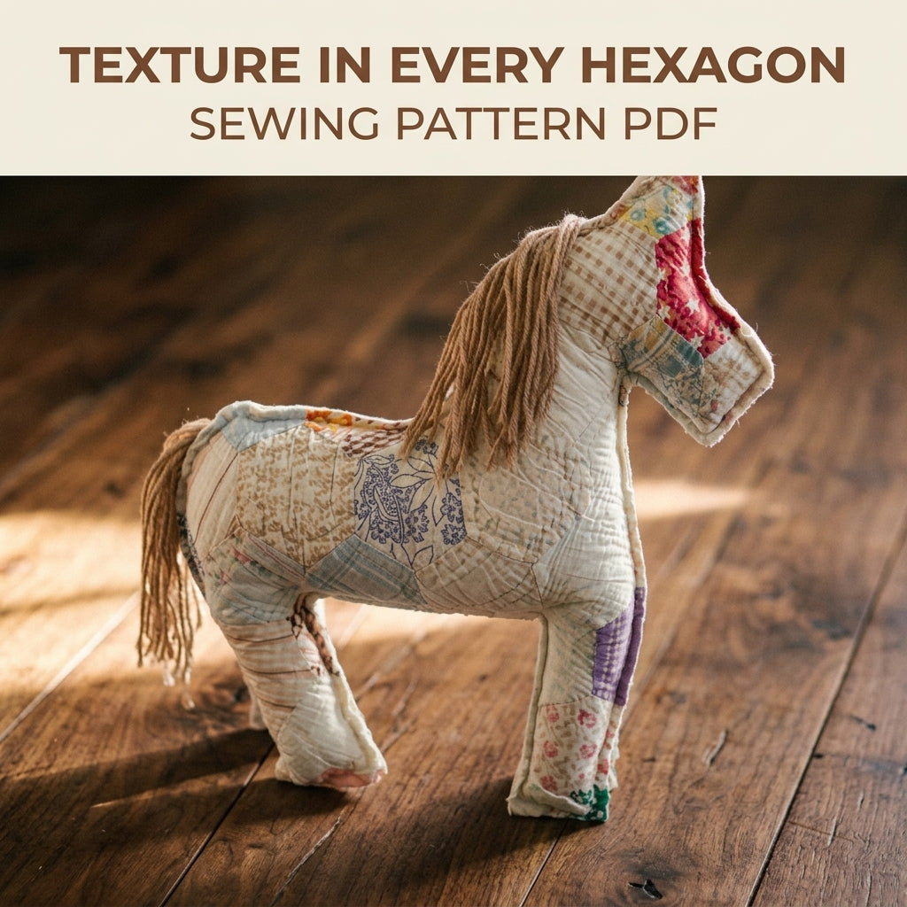 Patchwork Quilt Horse Sewing Pattern PDF – Stuffed Horse from Old Quilt Scraps