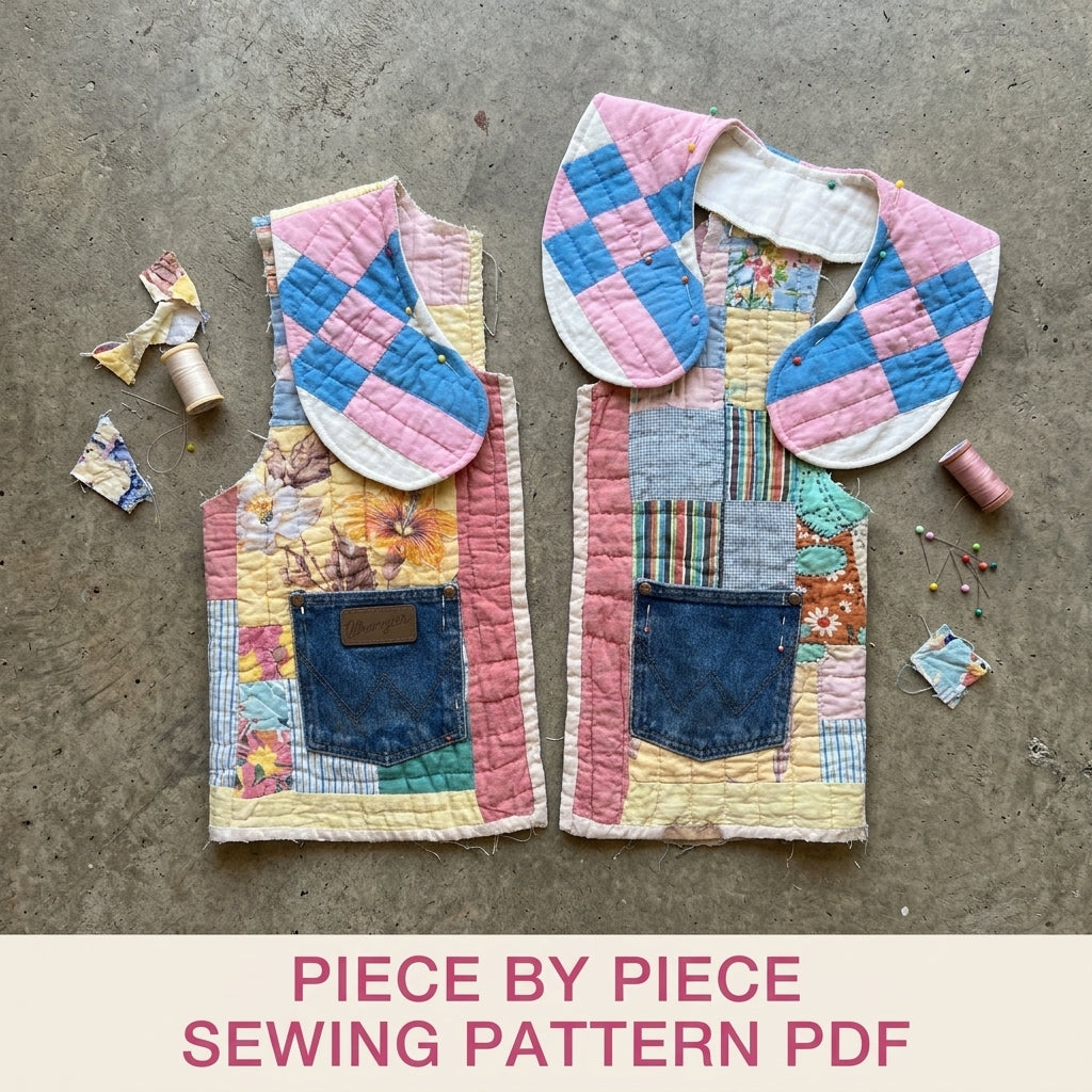 Round Collar Quilt Jacket Sewing Pattern PDF – Round Collar Jacket from a Vintage Quilt