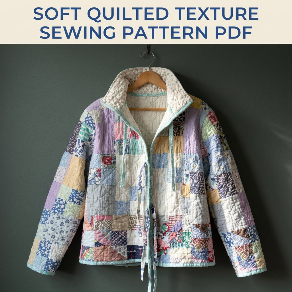 Vintage Patchwork Tie Jacket Sewing Pattern PDF – Upcycled Quilt Jacket
