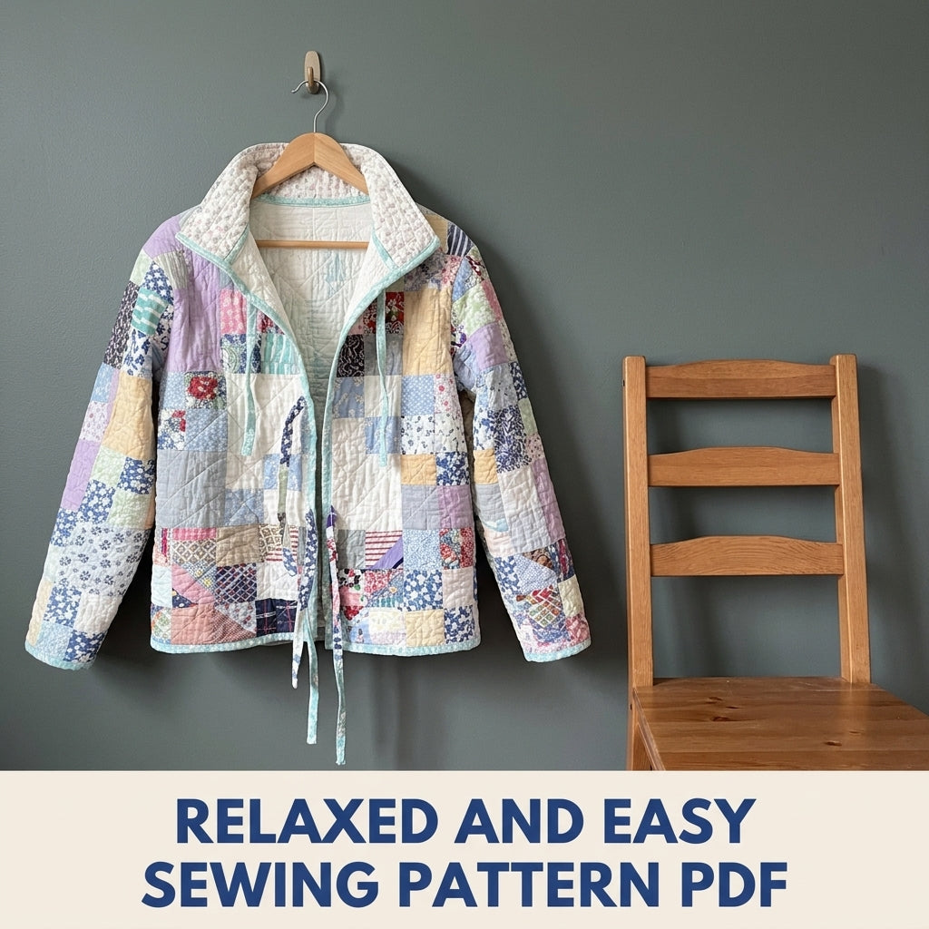 Vintage Patchwork Tie Jacket Sewing Pattern PDF – Upcycled Quilt Jacket