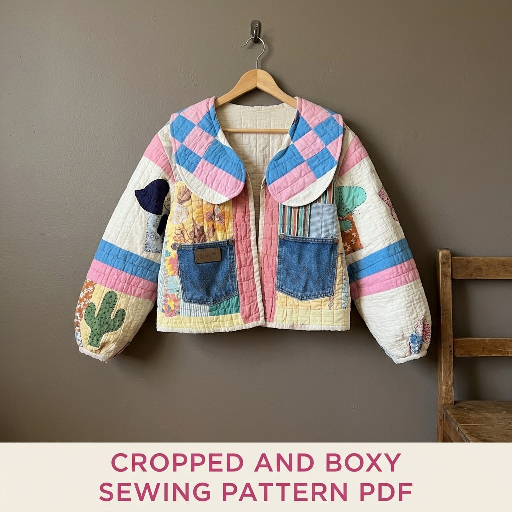 Round Collar Quilt Jacket Sewing Pattern PDF – Round Collar Jacket from a Vintage Quilt