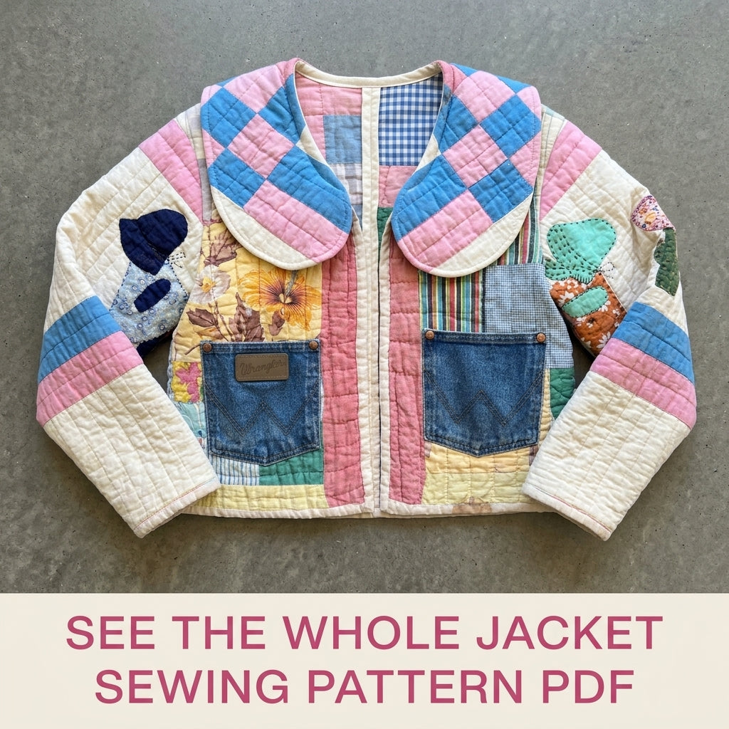 Round Collar Quilt Jacket Sewing Pattern PDF – Round Collar Jacket from a Vintage Quilt