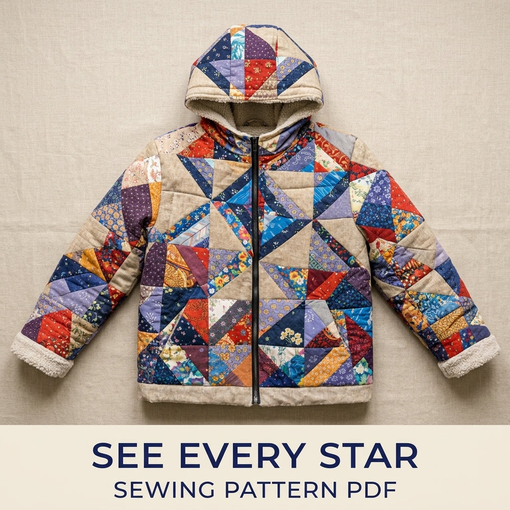 Pinwheel Star Hooded Puffer Sewing Pattern PDF – Patchwork Winter Jacket