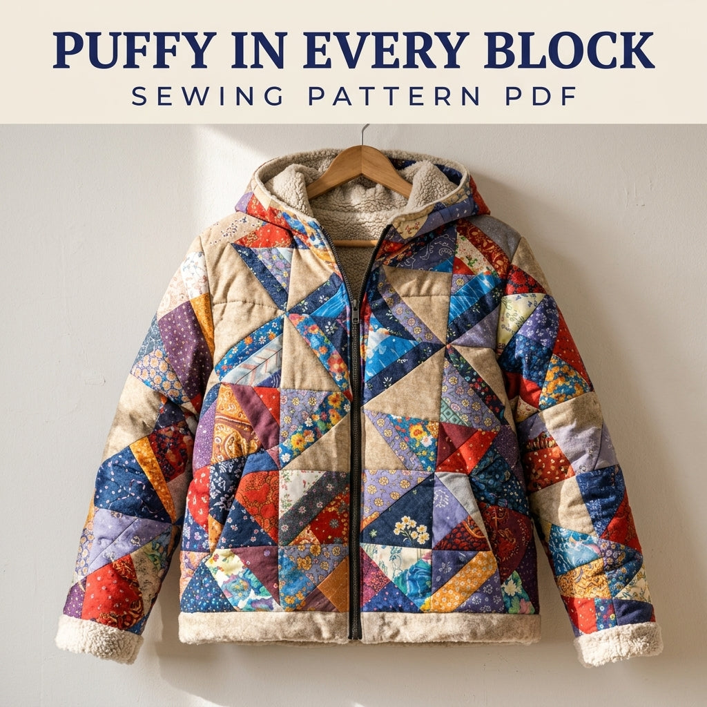 Pinwheel Star Hooded Puffer Sewing Pattern PDF – Patchwork Winter Jacket