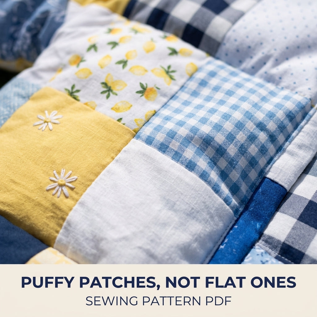 Patchwork Puffer Jacket Sewing Pattern PDF – Cropped Quilted Scrap Puffer Coat