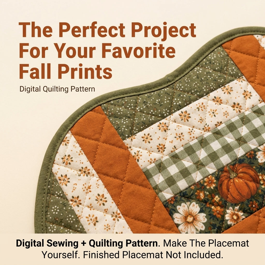 Pumpkin Placemat Pattern — Quilted Log Cabin Placemat in Pumpkin Shape, 2 Sizes, Beginner Friendly, PDF Download
