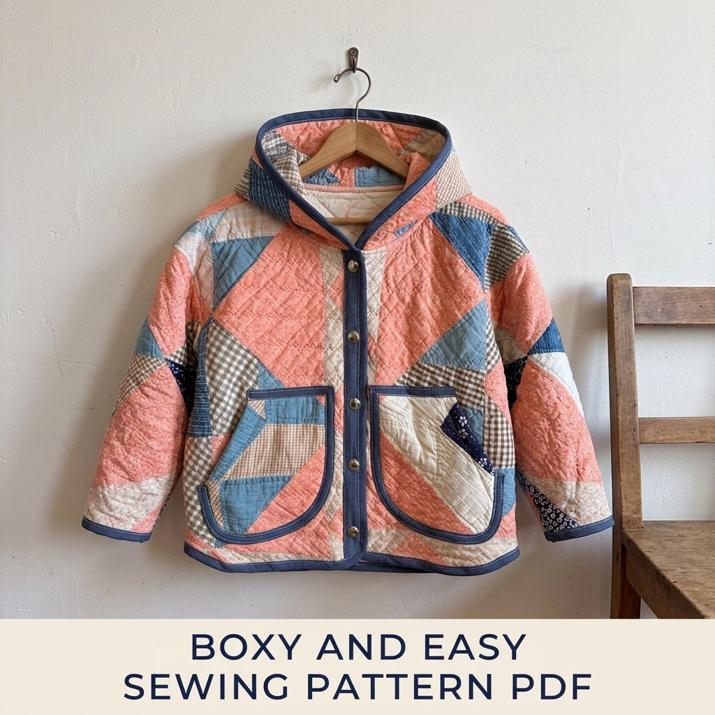 Hooded Quilt Jacket Sewing Pattern PDF – Boxy Jacket from a Vintage Quilt