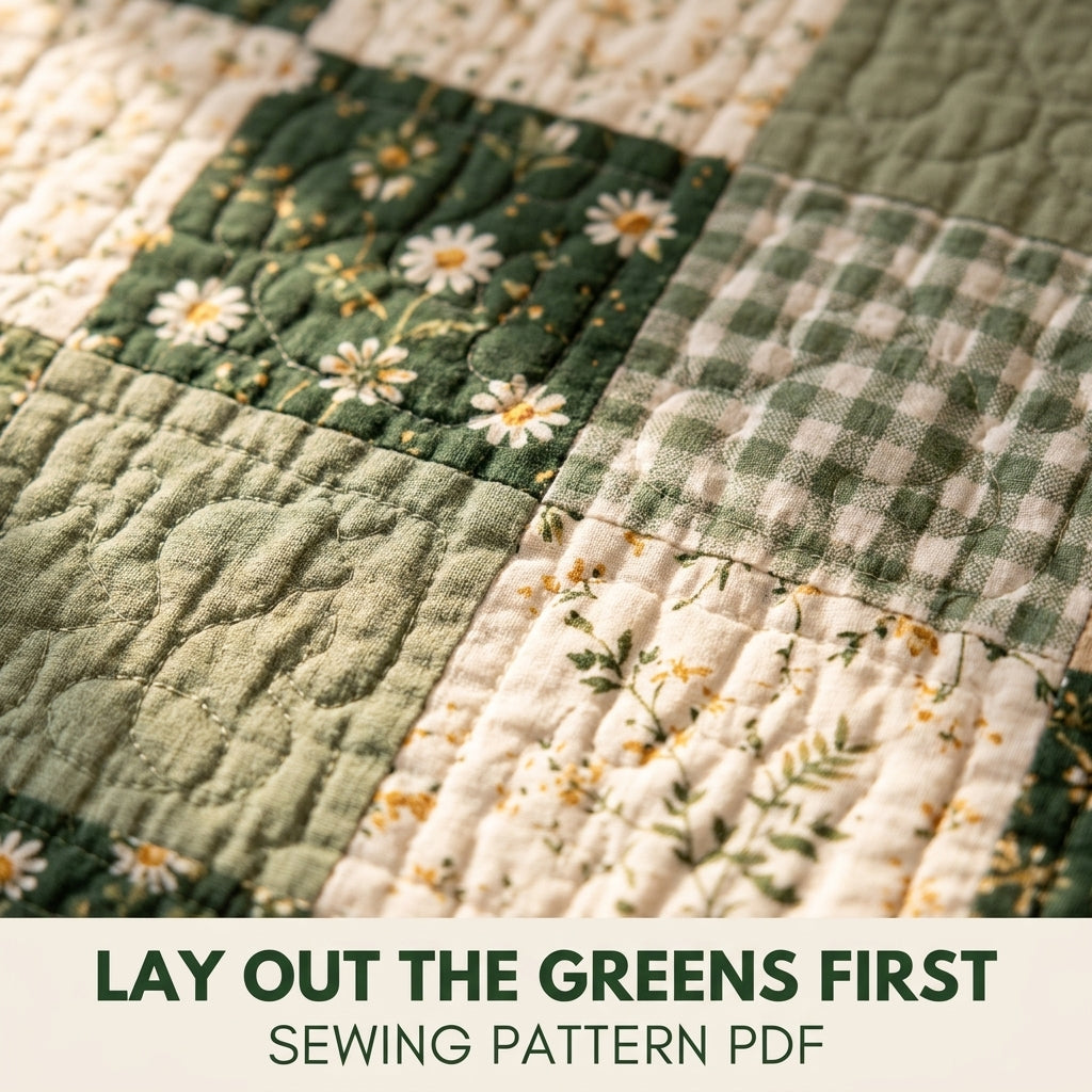 Green Meadow Patchwork Quilt Sewing Pattern PDF – Easy Squares Green Floral Quilt