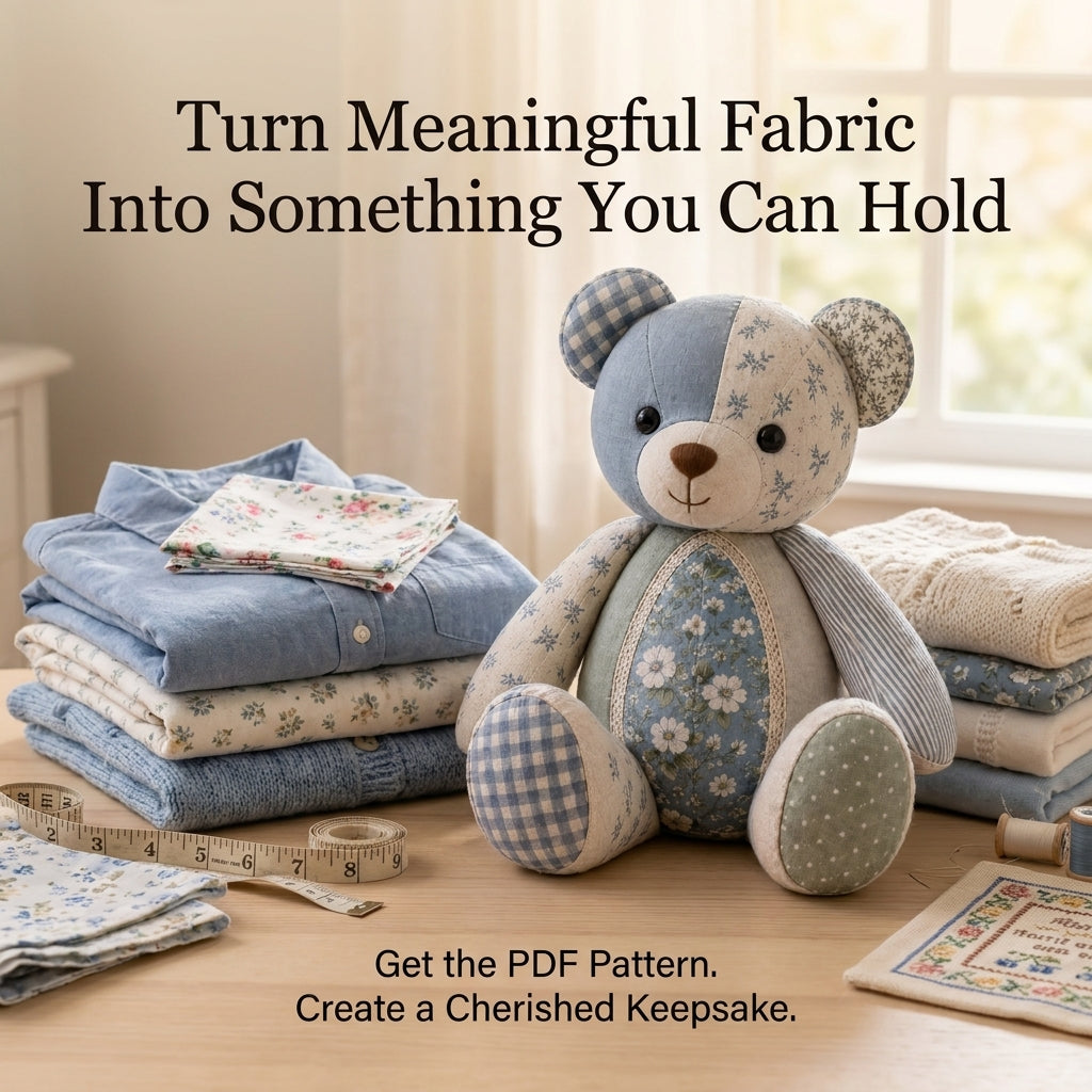 Memory Bear Sewing Pattern — Patchwork Teddy Made From Keepsake Fabrics, Full-Size Templates, PDF Download