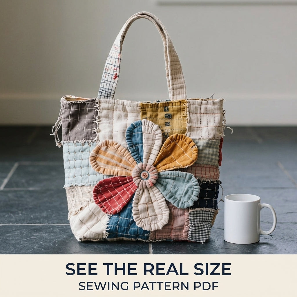 Big Flower Rag Patchwork Tote Sewing Pattern PDF – Slow Stitch Scrap Bag