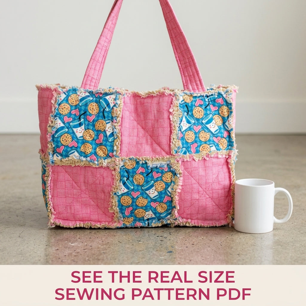 Rag Quilt Patchwork Tote Sewing Pattern PDF – Easy Frayed Seam Bag