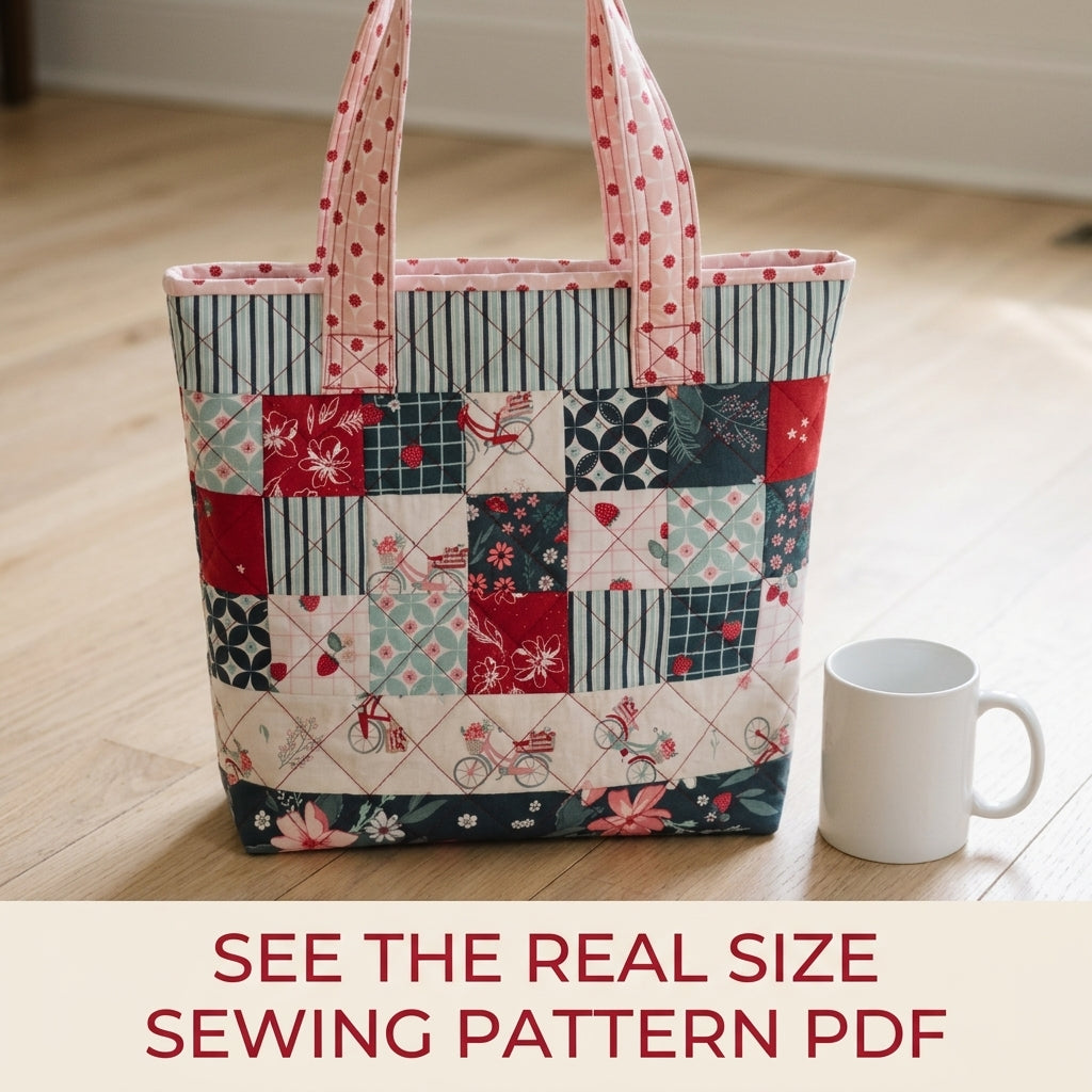 Quilted Patchwork Market Tote Sewing Pattern PDF – Charm Square Tote Bag