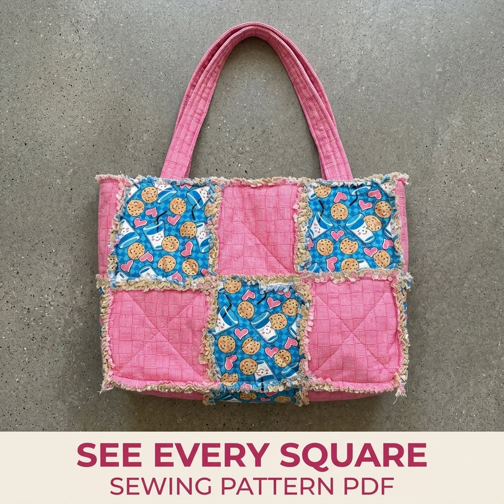 Rag Quilt Patchwork Tote Sewing Pattern PDF – Easy Frayed Seam Bag