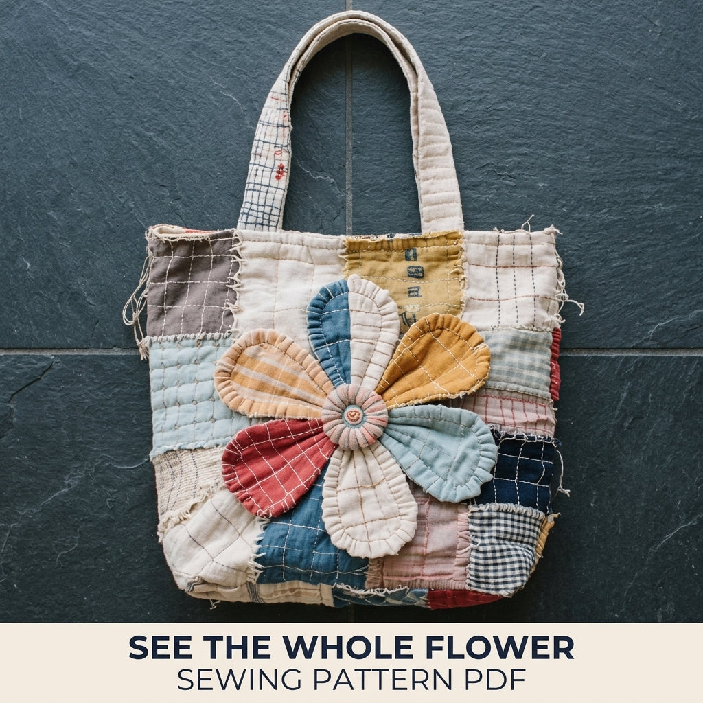 Big Flower Rag Patchwork Tote Sewing Pattern PDF – Slow Stitch Scrap Bag