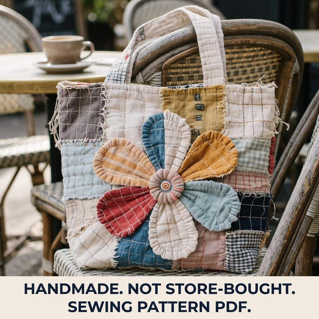 Big Flower Rag Patchwork Tote Sewing Pattern PDF – Slow Stitch Scrap Bag