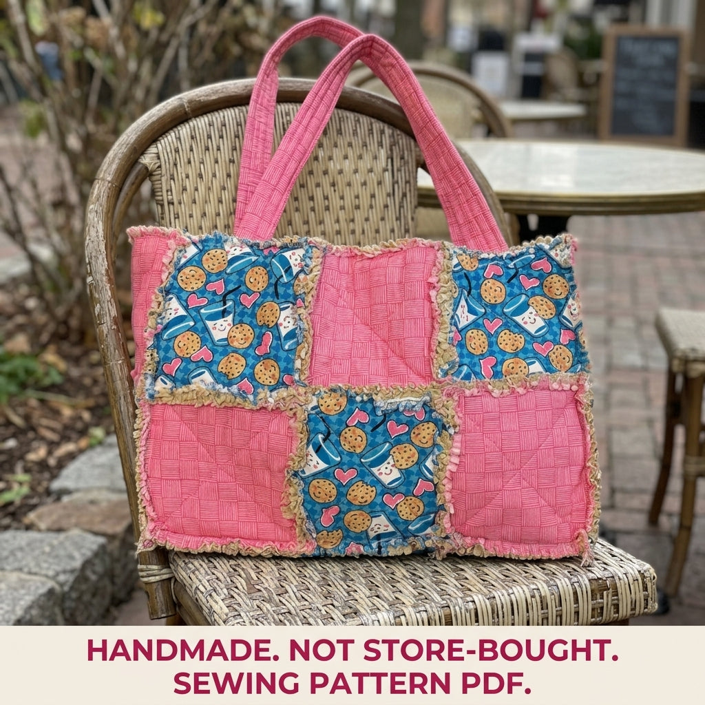Rag Quilt Patchwork Tote Sewing Pattern PDF – Easy Frayed Seam Bag