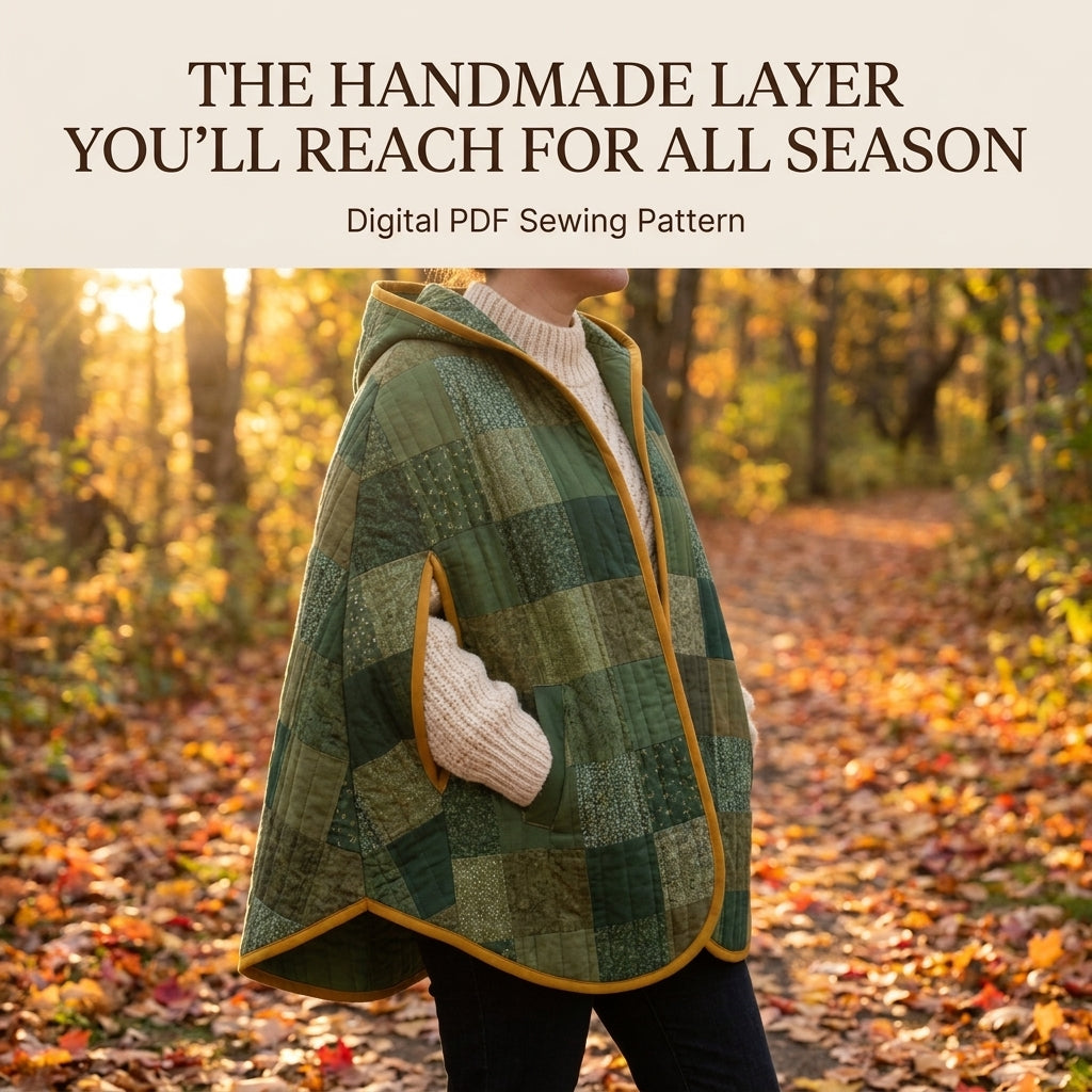 Quilted Cape Sewing Pattern – Hooded Patchwork Cape with Arm Slits