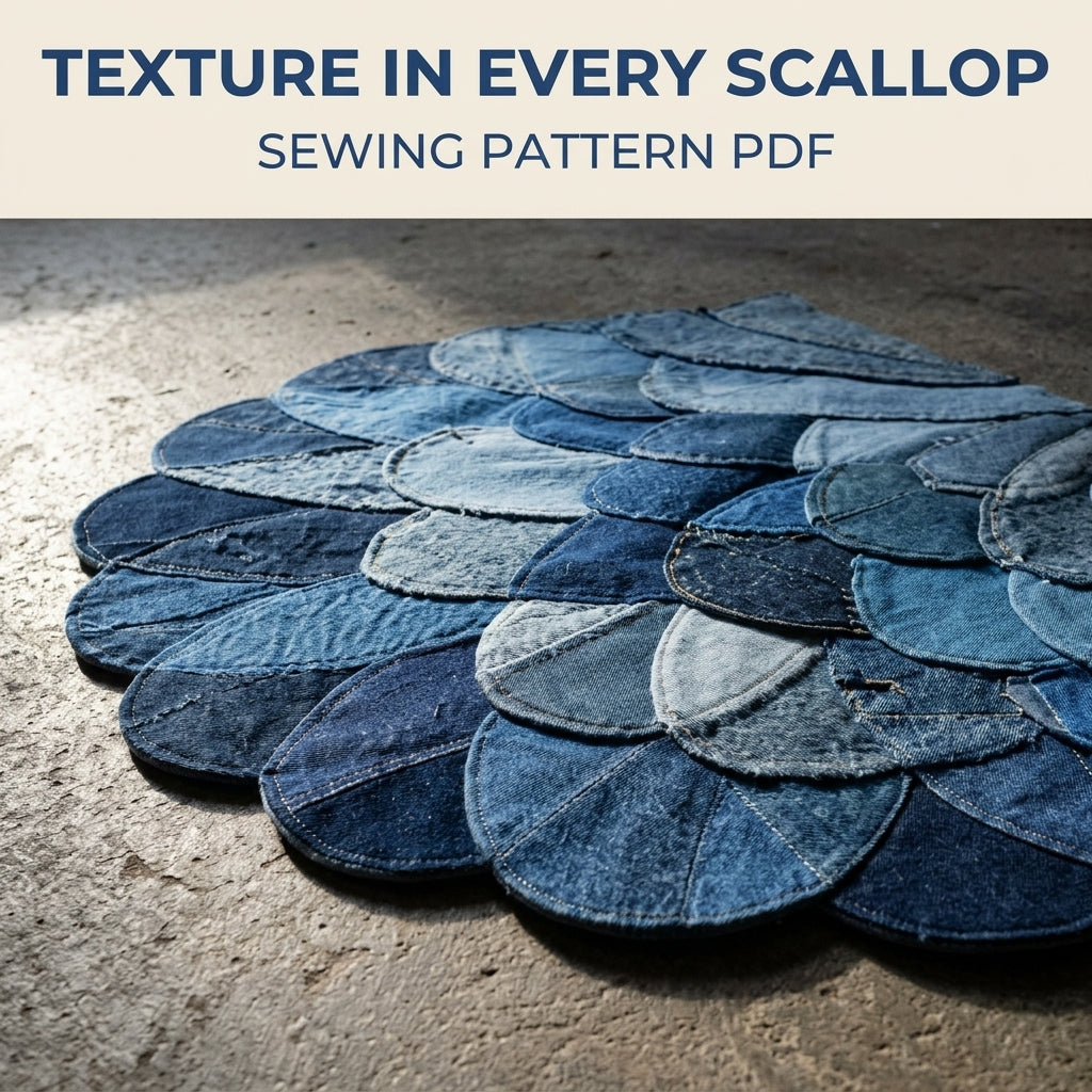 Denim Scallop Half Moon Rug Sewing Pattern PDF – Upcycled Jeans Doormat