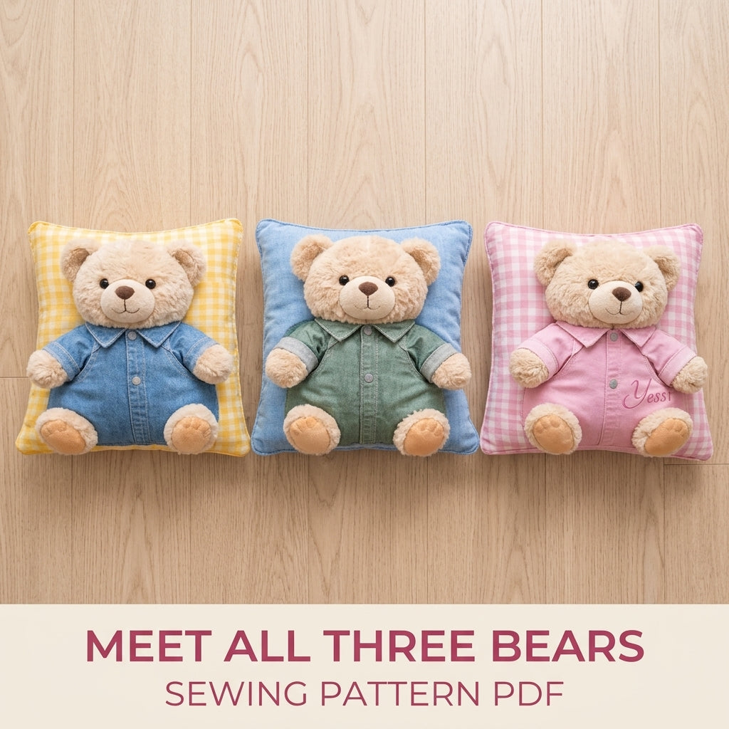 Teddy Bear Pocket Pillow Sewing Pattern PDF – Nursery Pillow with Plush Bear