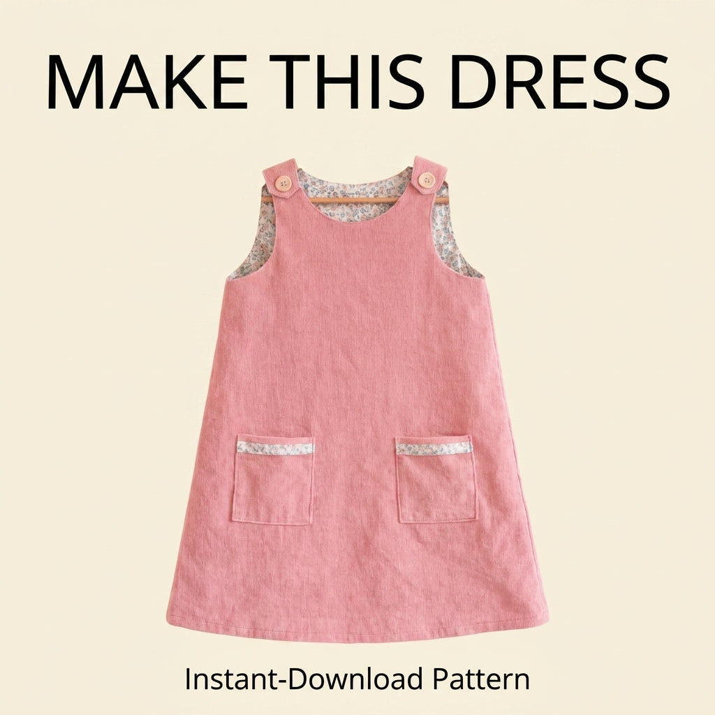 Girls' Pinafore Dress Sewing Pattern — Lined A-Line Pinafore with Patch Pockets, Ages 1–10, PDF Download