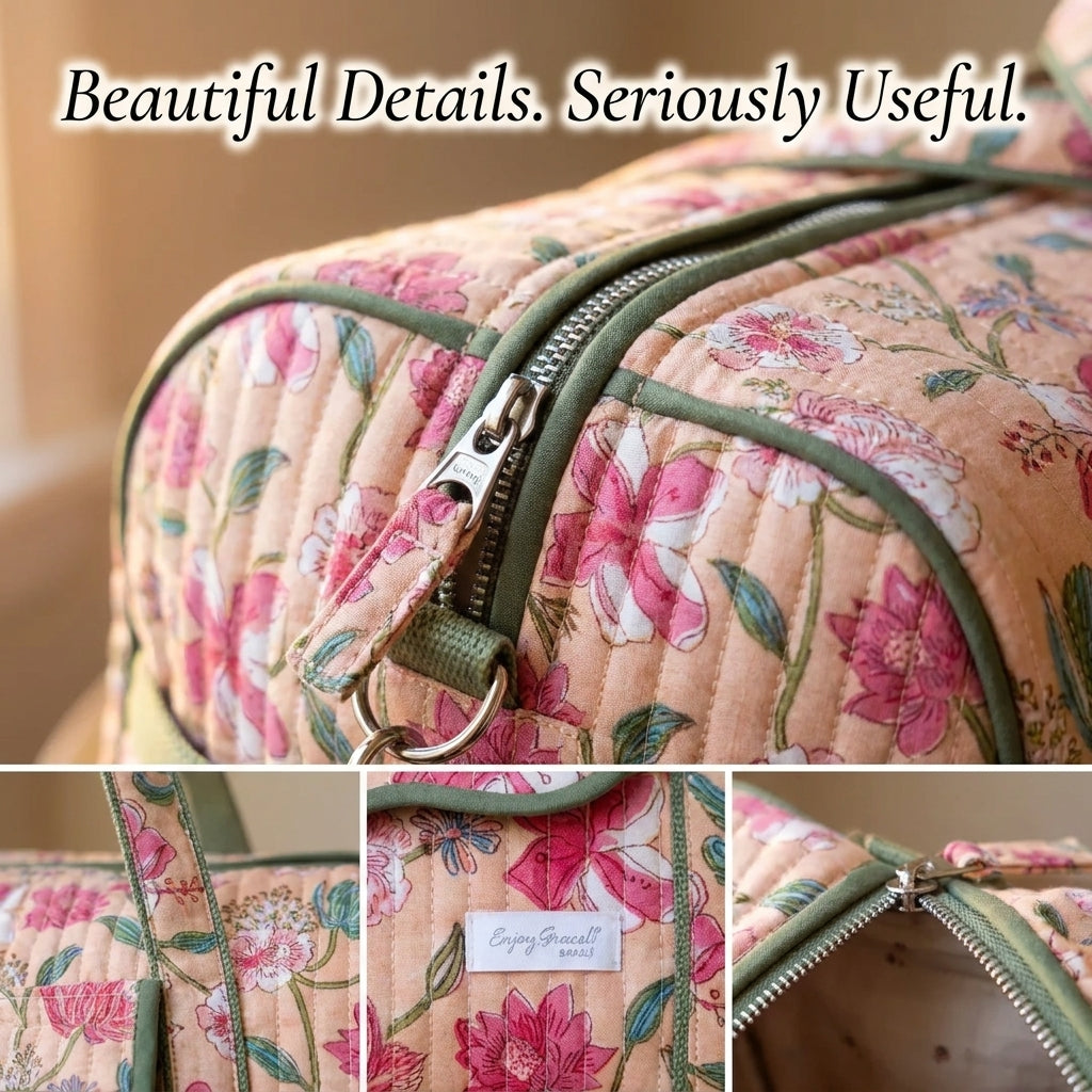 Quilted Duffle Bag Sewing Pattern — Weekender with Front Flap Pocket, Video Tutorial, English and French, A0 and A4 PDF