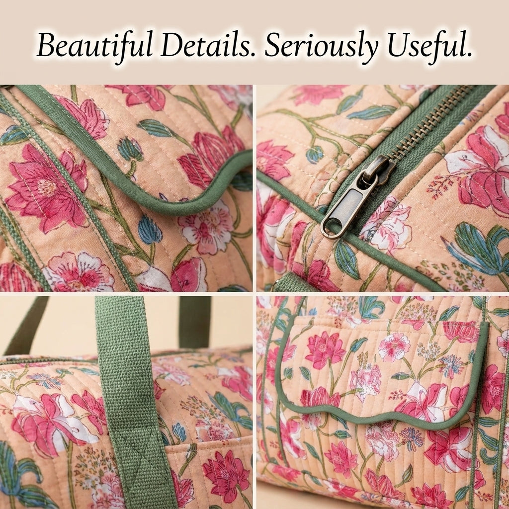 Quilted Duffle Bag Sewing Pattern — Weekender with Front Flap Pocket, Video Tutorial, English and French, A0 and A4 PDF