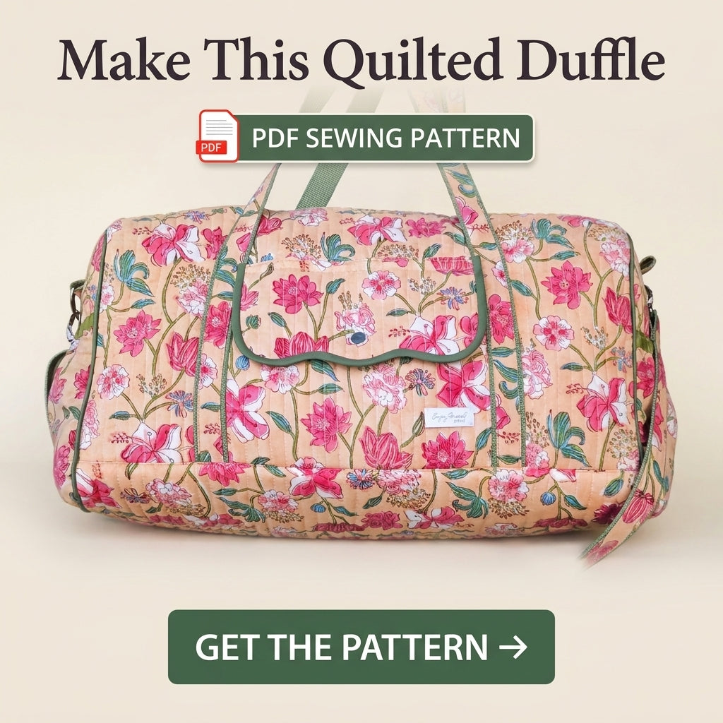 Quilted Duffle Bag Sewing Pattern — Weekender with Front Flap Pocket, Video Tutorial, English and French, A0 and A4 PDF