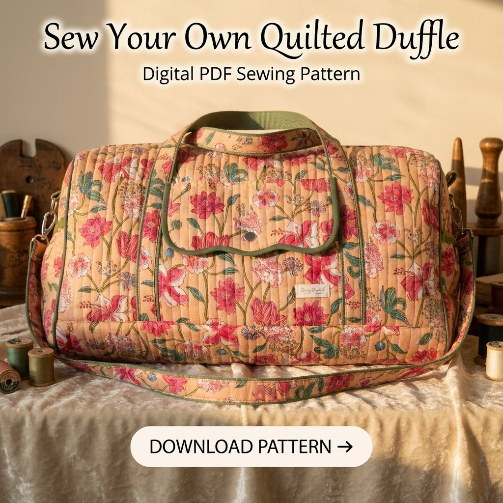 Quilted Duffle Bag Sewing Pattern — Weekender with Front Flap Pocket, Video Tutorial, English and French, A0 and A4 PDF