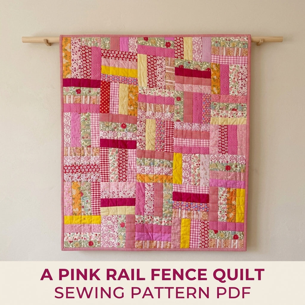 Pink Rail Fence Scrap Quilt Sewing Pattern PDF – Easy Strip Quilt