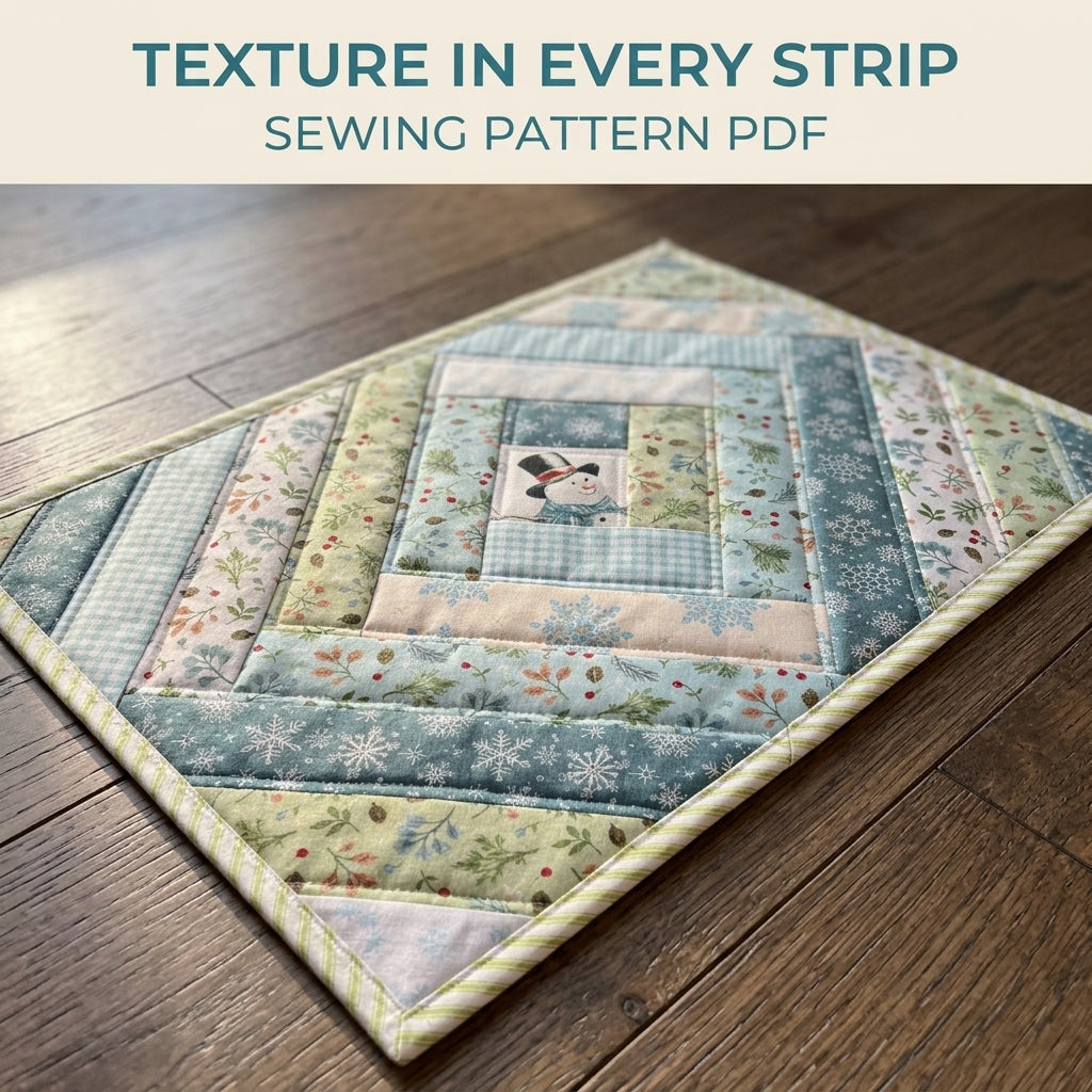 Snowman Log Cabin Placemat Sewing Pattern PDF – Winter Snowman Quilted Placemat