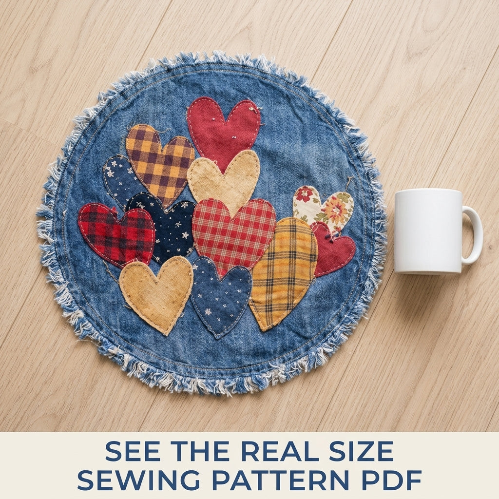 Denim Heart Placemats Sewing Pattern PDF – Upcycled Jeans Table Mats