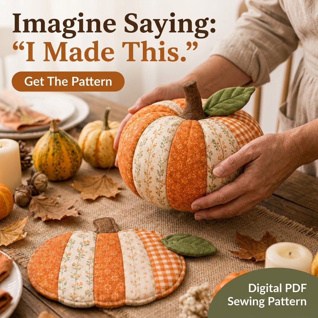 Patchwork Pumpkin Sewing Pattern — 3D Fabric Pumpkin and Flat Décor Mat, Two Projects, Beginner Friendly, PDF Download