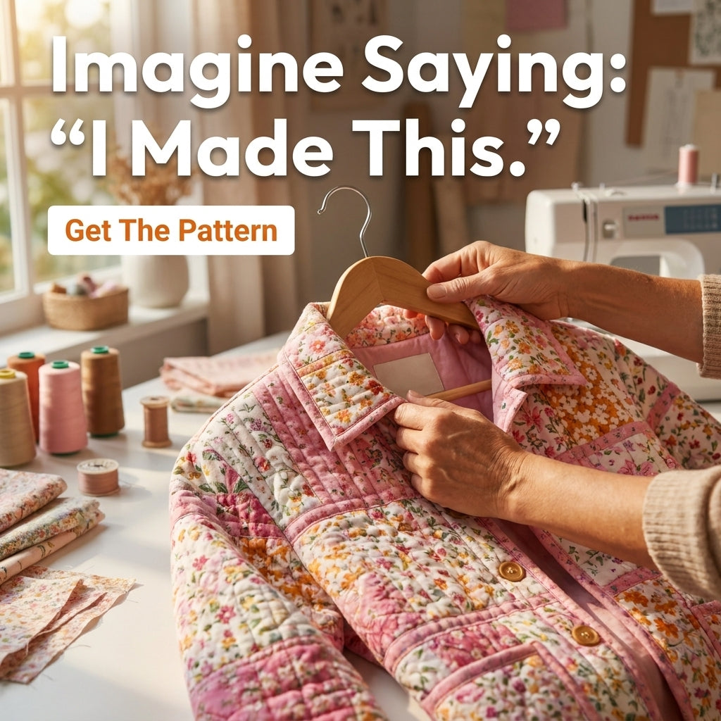 Quilted Patchwork Jacket Sewing Pattern — Oversized Chore Jacket with Collar and Patch Pockets, Sizes XS–3XL, PDF Download