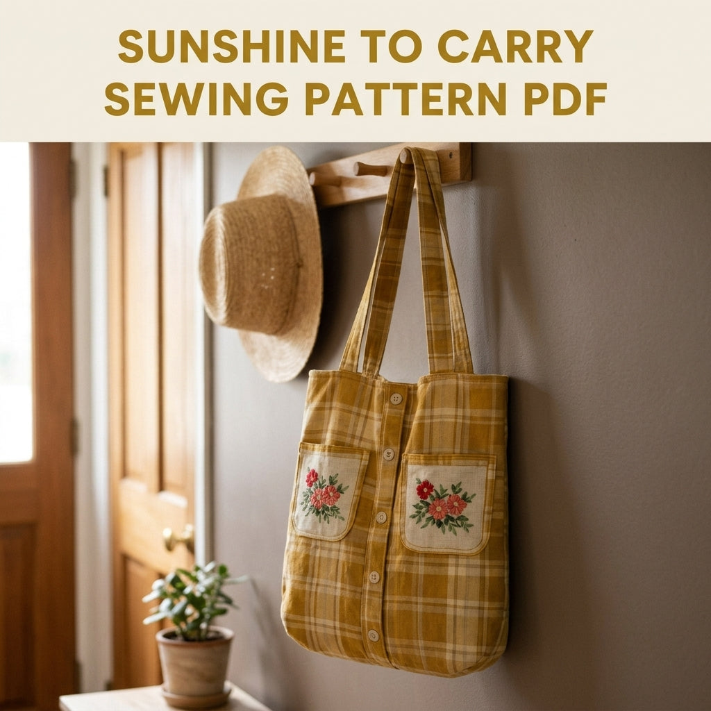 Mustard Shirt Tote Sewing Pattern PDF – Upcycled Shirt Bag with Embroidered Pockets