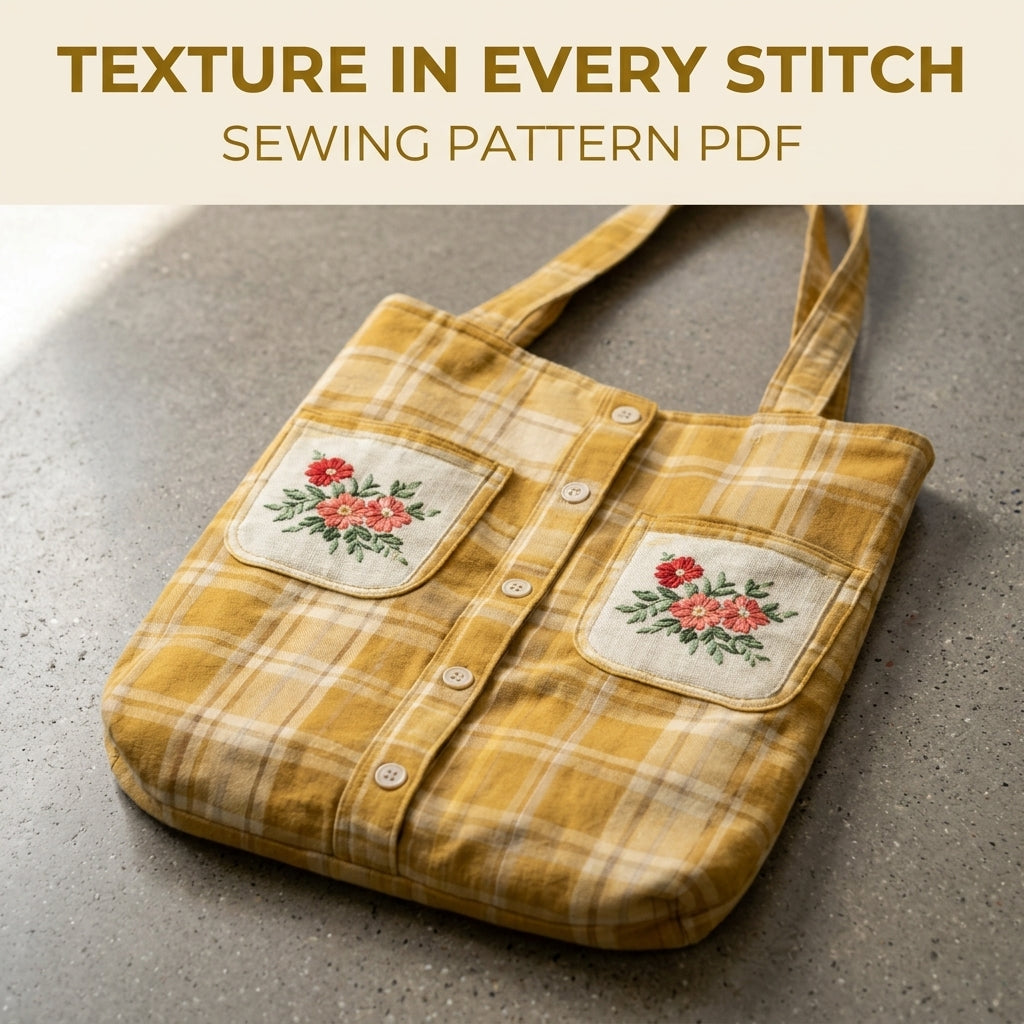 Mustard Shirt Tote Sewing Pattern PDF – Upcycled Shirt Bag with Embroidered Pockets