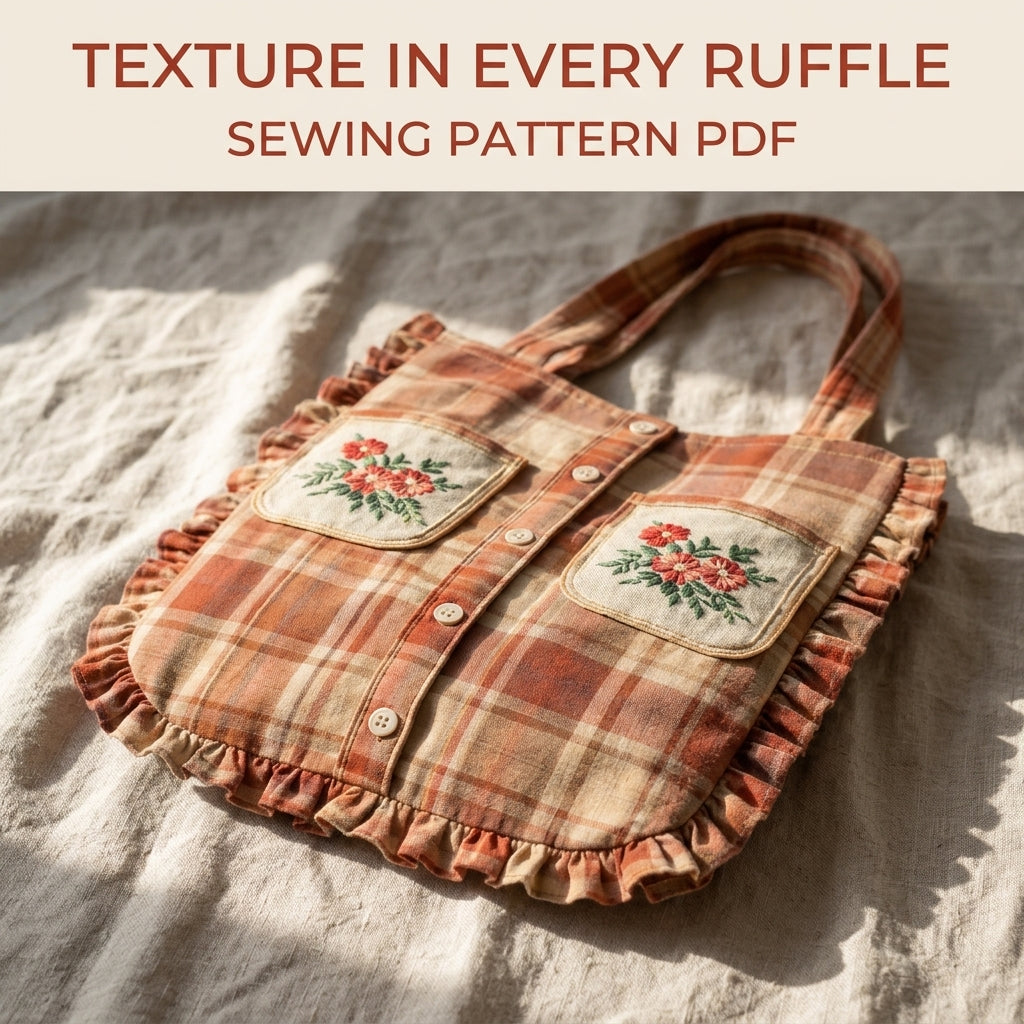 Ruffled Shirt Tote Sewing Pattern PDF – Upcycled Shirt Bag with Embroidered Pockets