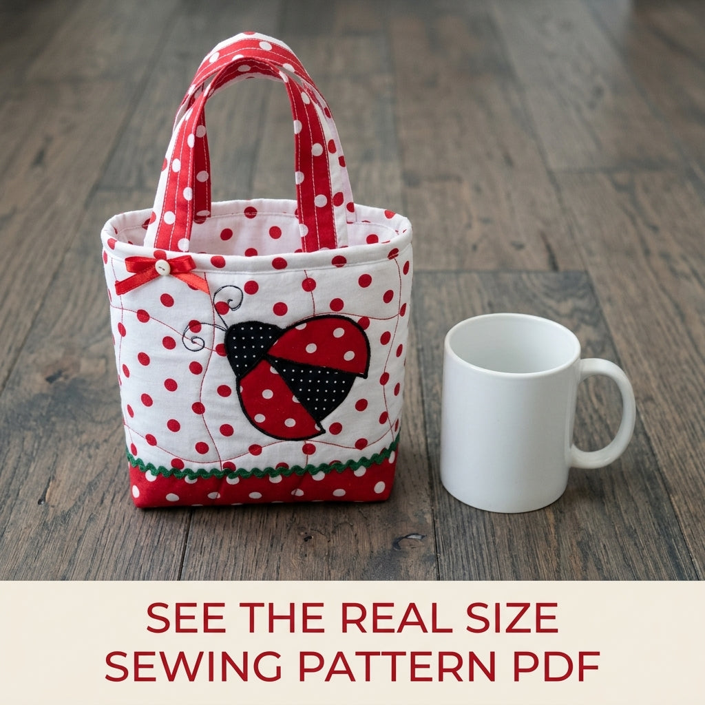 Ladybug Appliqué Mini Tote Sewing Pattern PDF – Kids Gift Bag