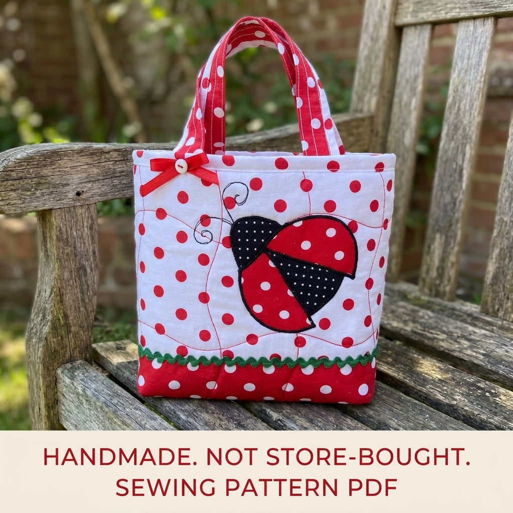 Ladybug Appliqué Mini Tote Sewing Pattern PDF – Kids Gift Bag